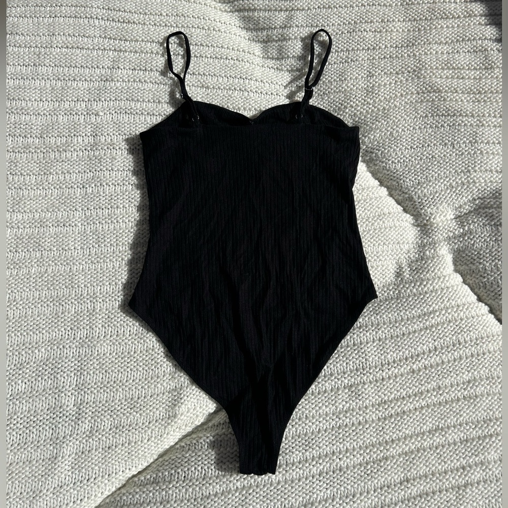 Forever 21, Black Ribbed Bodysuit, Size S - Picture 2 of 3
